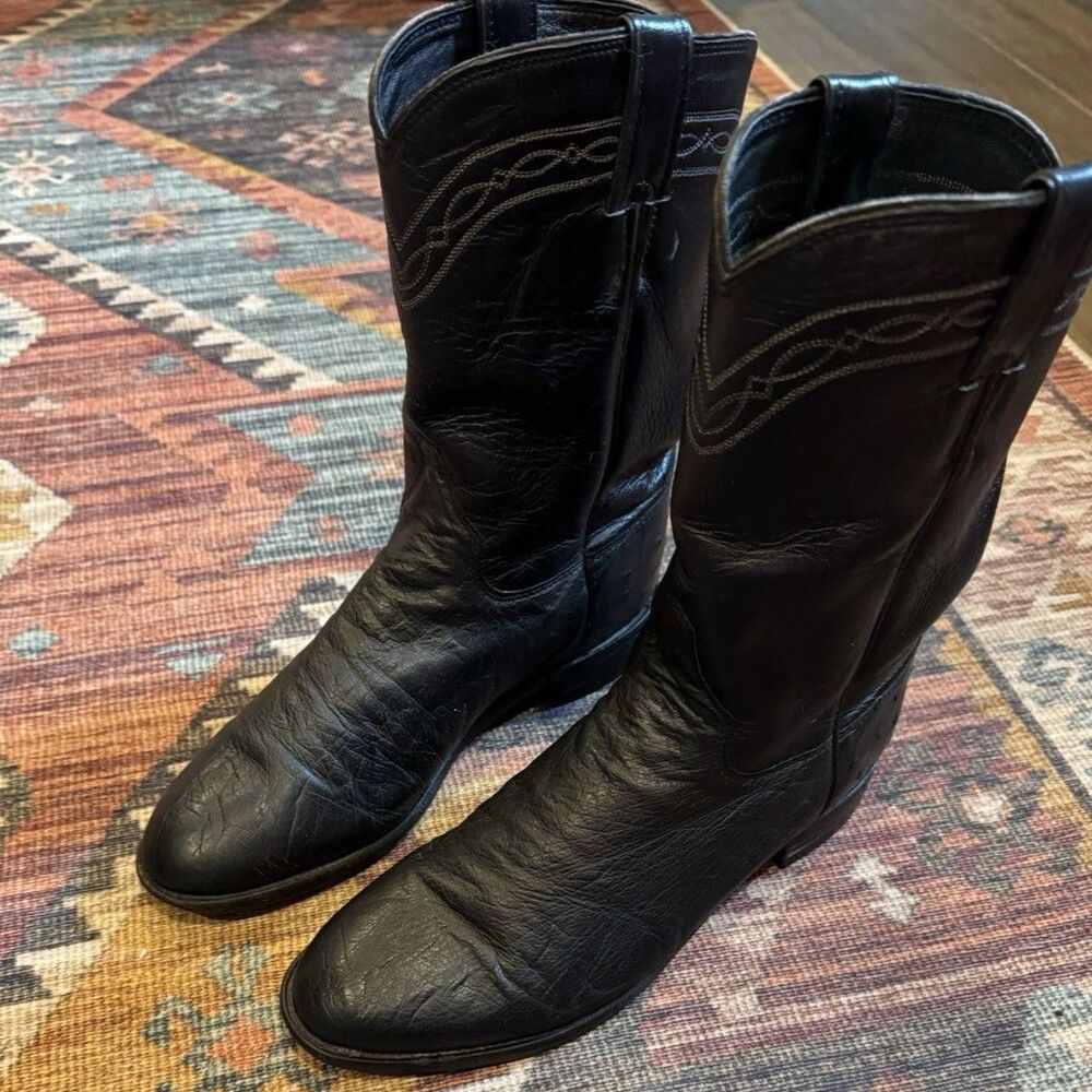 Justin Black Ostrich Kid Leather Roper Cowboy Western Boots 3172 Mens Sz 9D USA